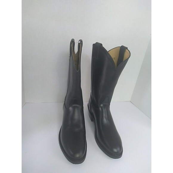 Black Leather Cowboy Boots Western Pull‎ On Work Riding Boots